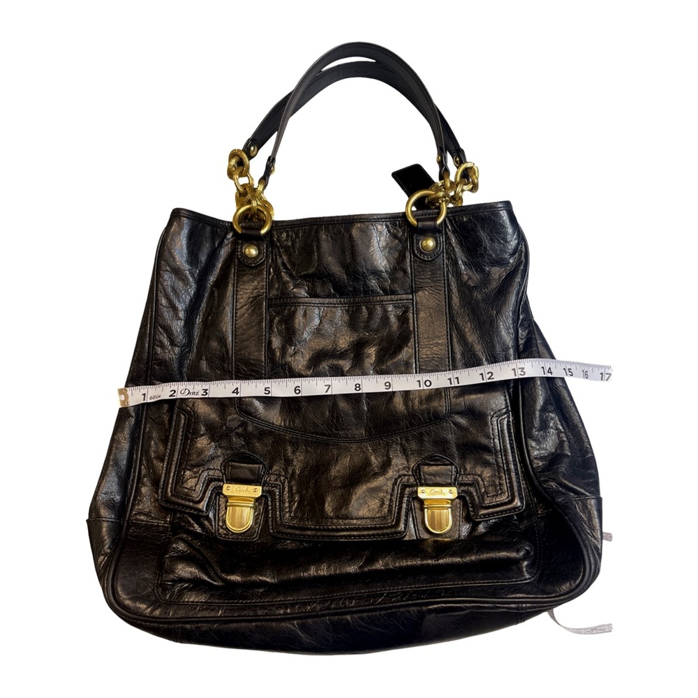 Coach Poppy Push Lock Black Leather Tote/ Shoulder Bag with Coach Dust Bag - Picture 3 of 10